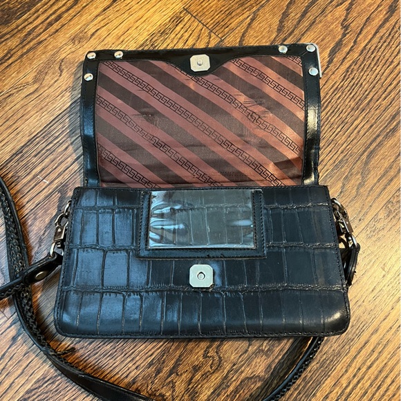 Vintage Marc Chantal M.C. Purse Black Croc Leather Handbag Silver Heart Preowned - Picture 5 of 12